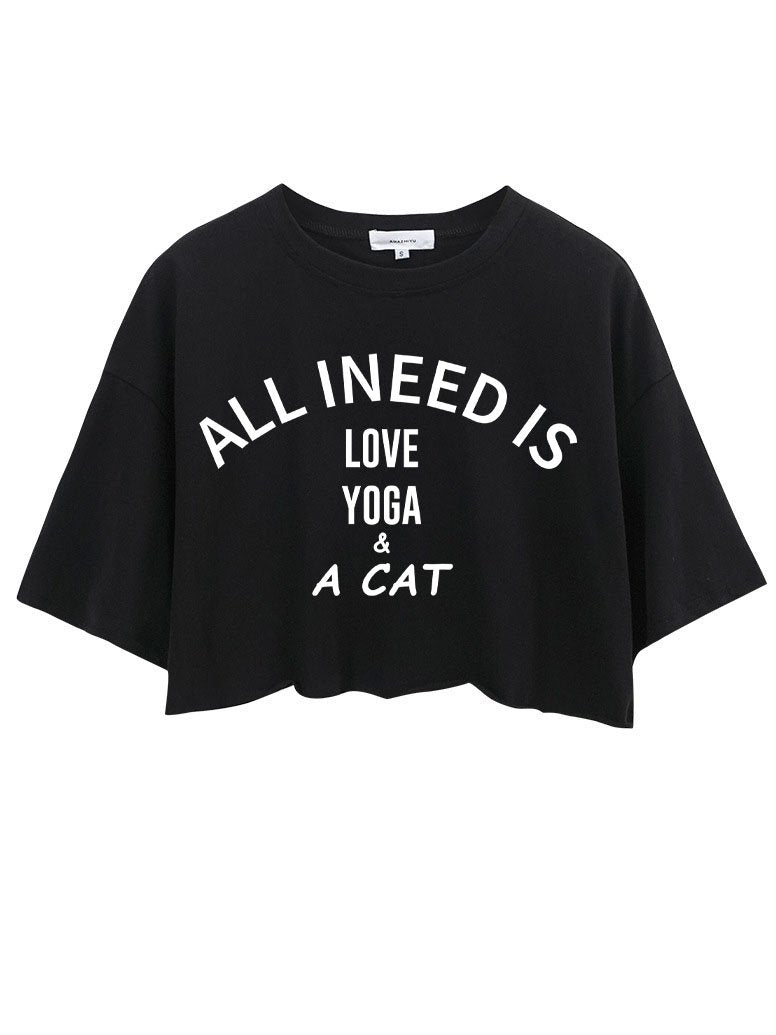 ALL I NEED IS A YOGA CAT CROP TOPS