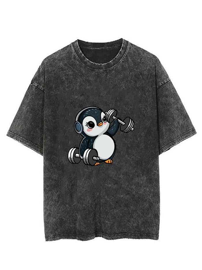 DUMBBEL PENGUIN  VINTAGE GYM SHIRT