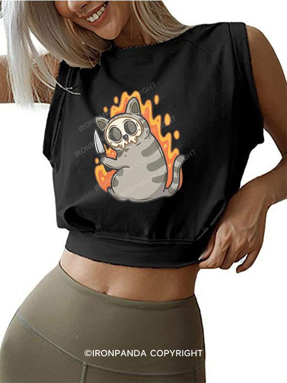 ANGRY SKELETON KITTEN KILLER SLEEVELESS CROP TOPS