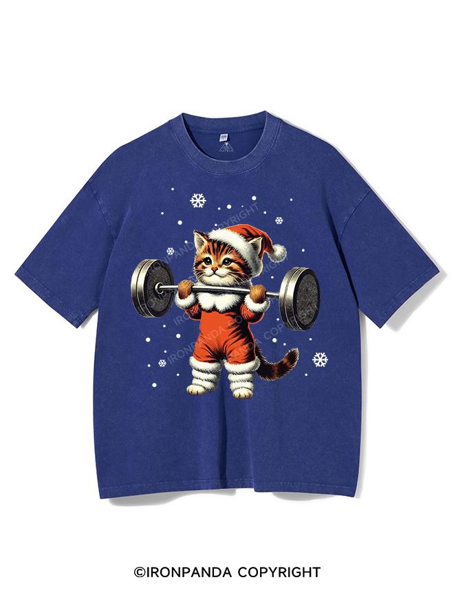 SANTA KITTEN WORKOUT VINTAGE GYM SHIRT