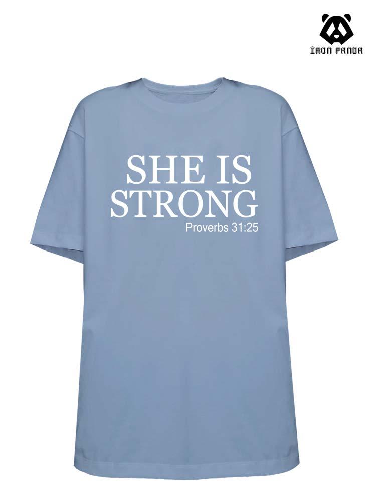 SHE IS STRONG Loose fit cotton  Gym T-shirt