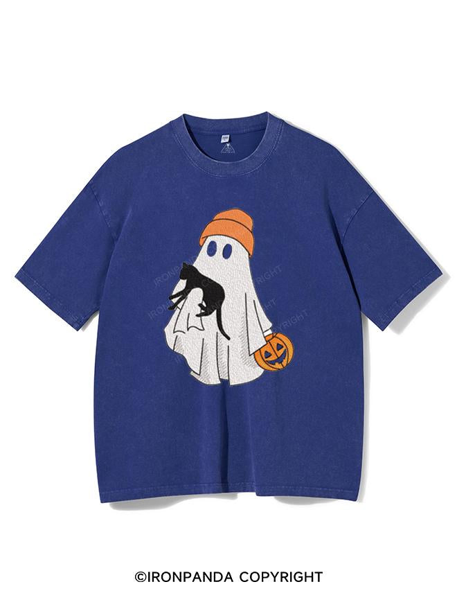 HALLOWEEN GHOST HOLDING A CAT VINTAGE GYM SHIRT