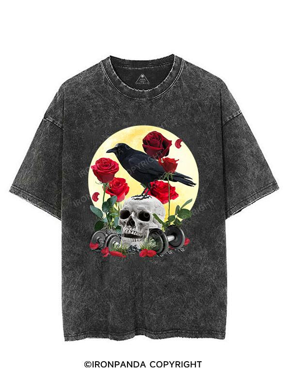 CROW ROSES SKELETON VINTAGE GYM SHIRT