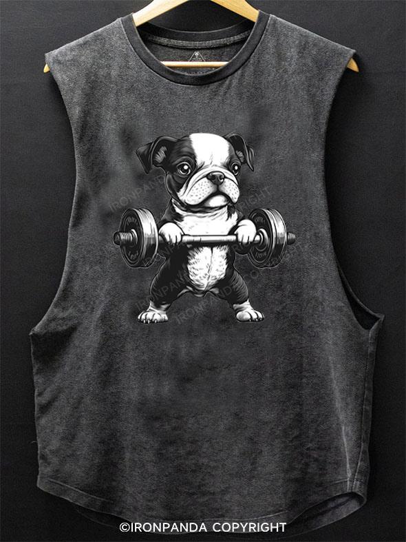 Weightlifting Boston Terrier Puppy SCOOP BOTTOM COTTON TANK