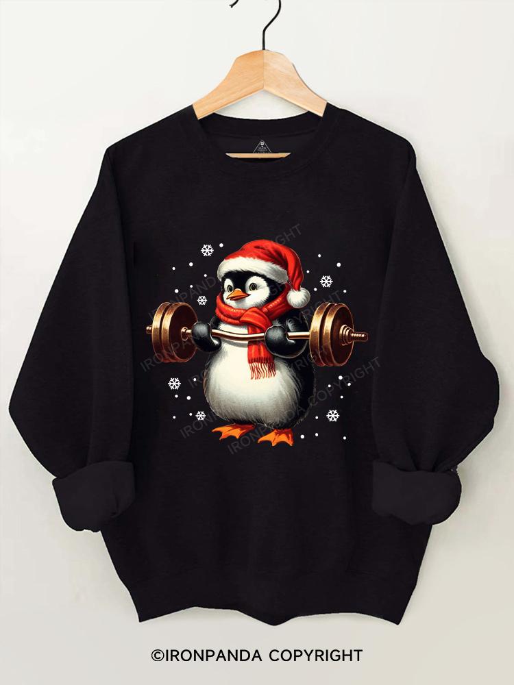 Christmas penguin weightlifting Gym Sweatshirt