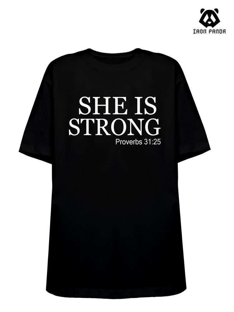 SHE IS STRONG Loose fit cotton  Gym T-shirt