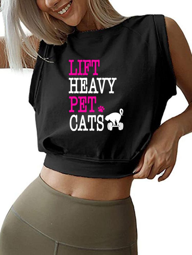 LIFT HEAVY PET CATS SLEEVELESS CROP TOPS