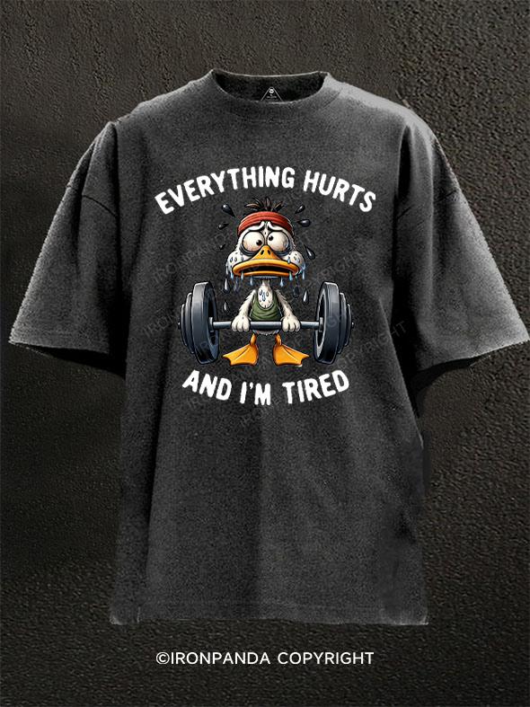 Duck Lifting Weights Everything Hurts And I'm Tired Washed Gym Shirt