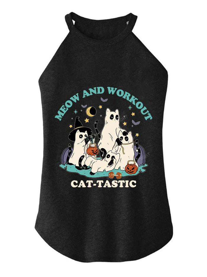 MEOW AND WORKOUT CAT-TASTIC TRI ROCKER COTTON TANK