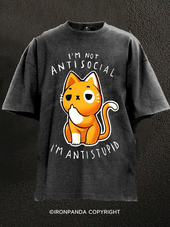 Antisocial cute Cat Washed Gym Shirt