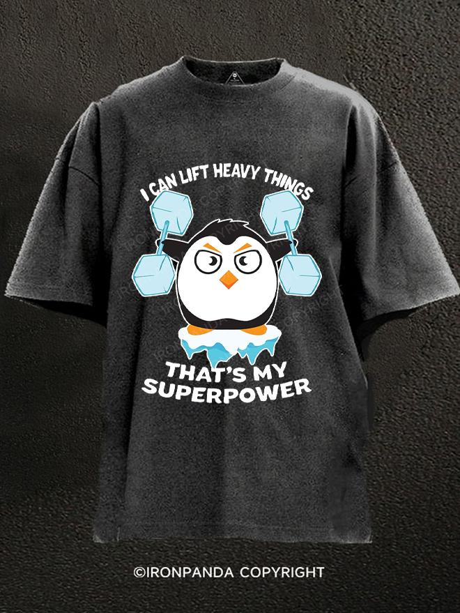 lift heavy things penguin Washed Gym Shirt