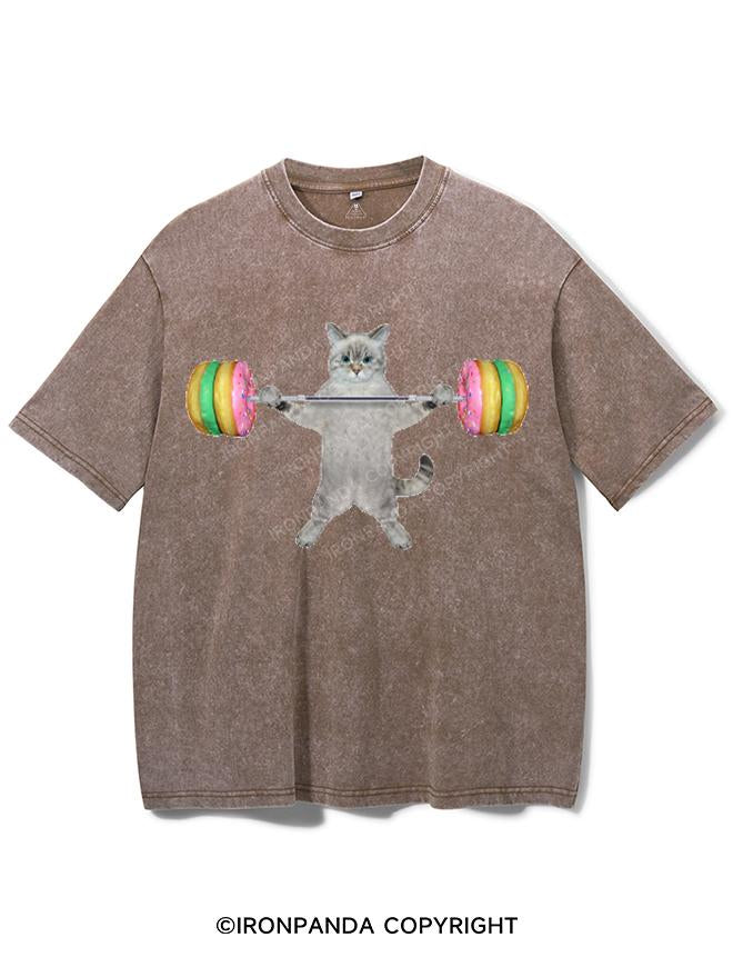 A CAT LIFTS DONUT BARBELL VINTAGE GYM SHIRT