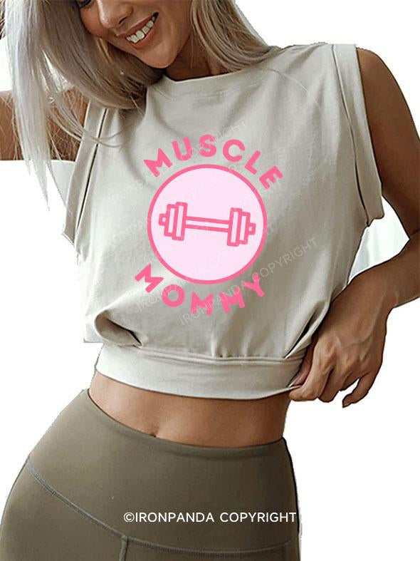 MUSCLE MOMMY PINK SLEEVELESS CROP TOPS