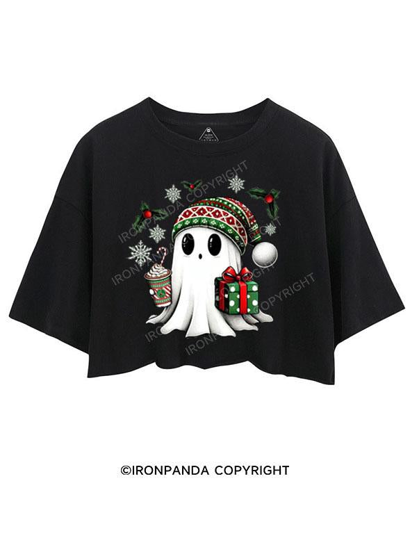 CHRISTMAS GHOST WITH COFFEE AND GIFT CROP TOPS