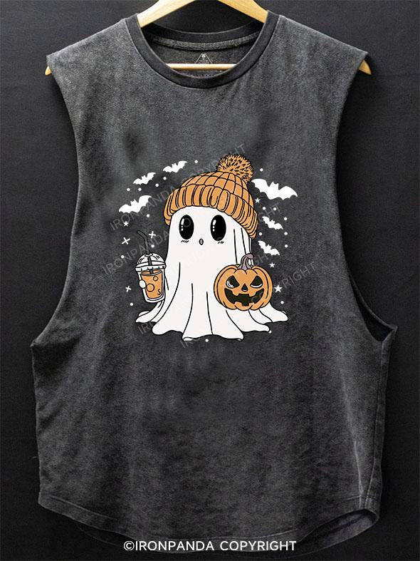 GHOST WITH ICED COFFEE SCOOP BOTTOM COTTON TANK