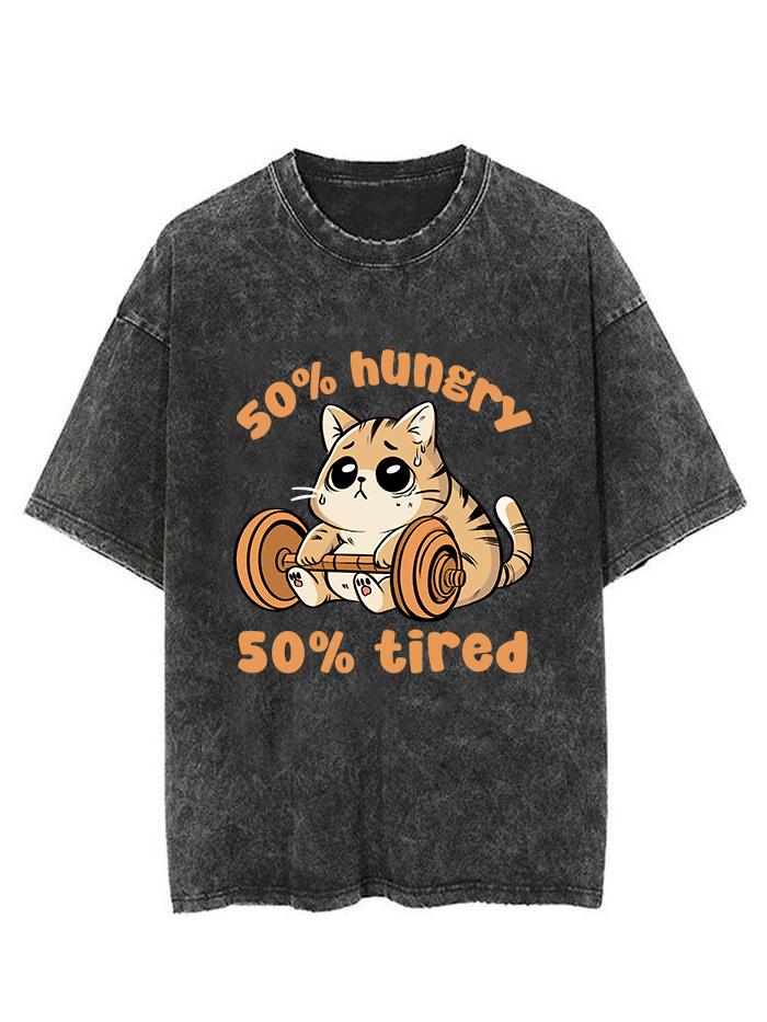 CAT 50% HUNGRY 50% TIRED VINTAGE GYM SHIRT