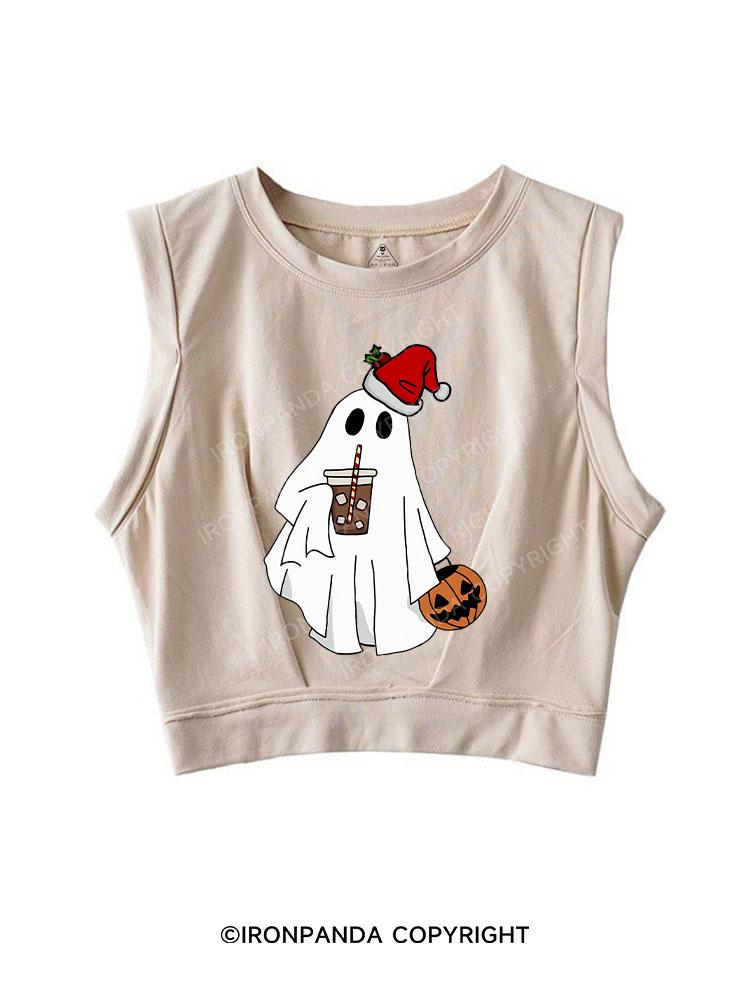 SANTA GHOST WITH PUMP AND COFFEE SLEEVELESS CROP TOPS