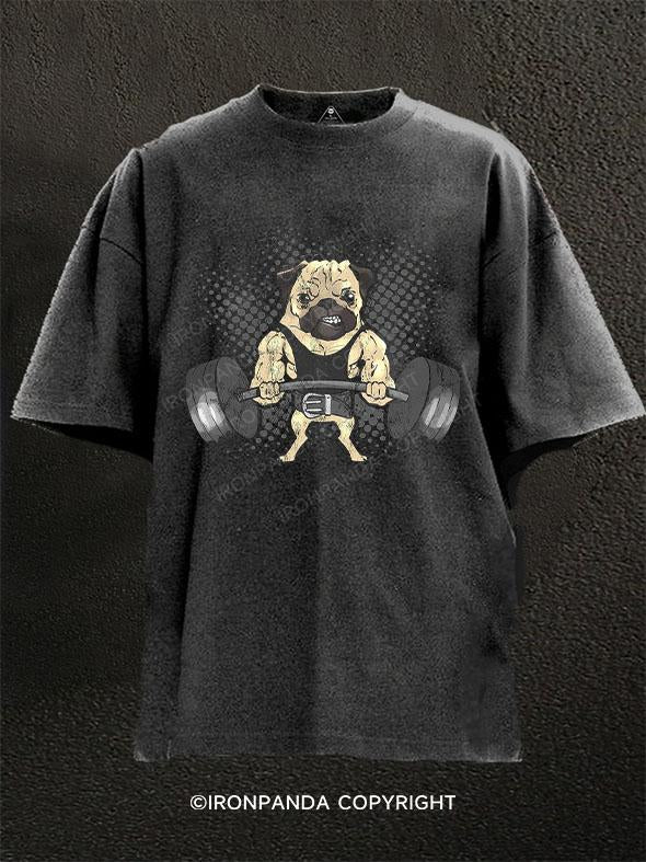 Deadlifting Pug Washed Gym Shirt