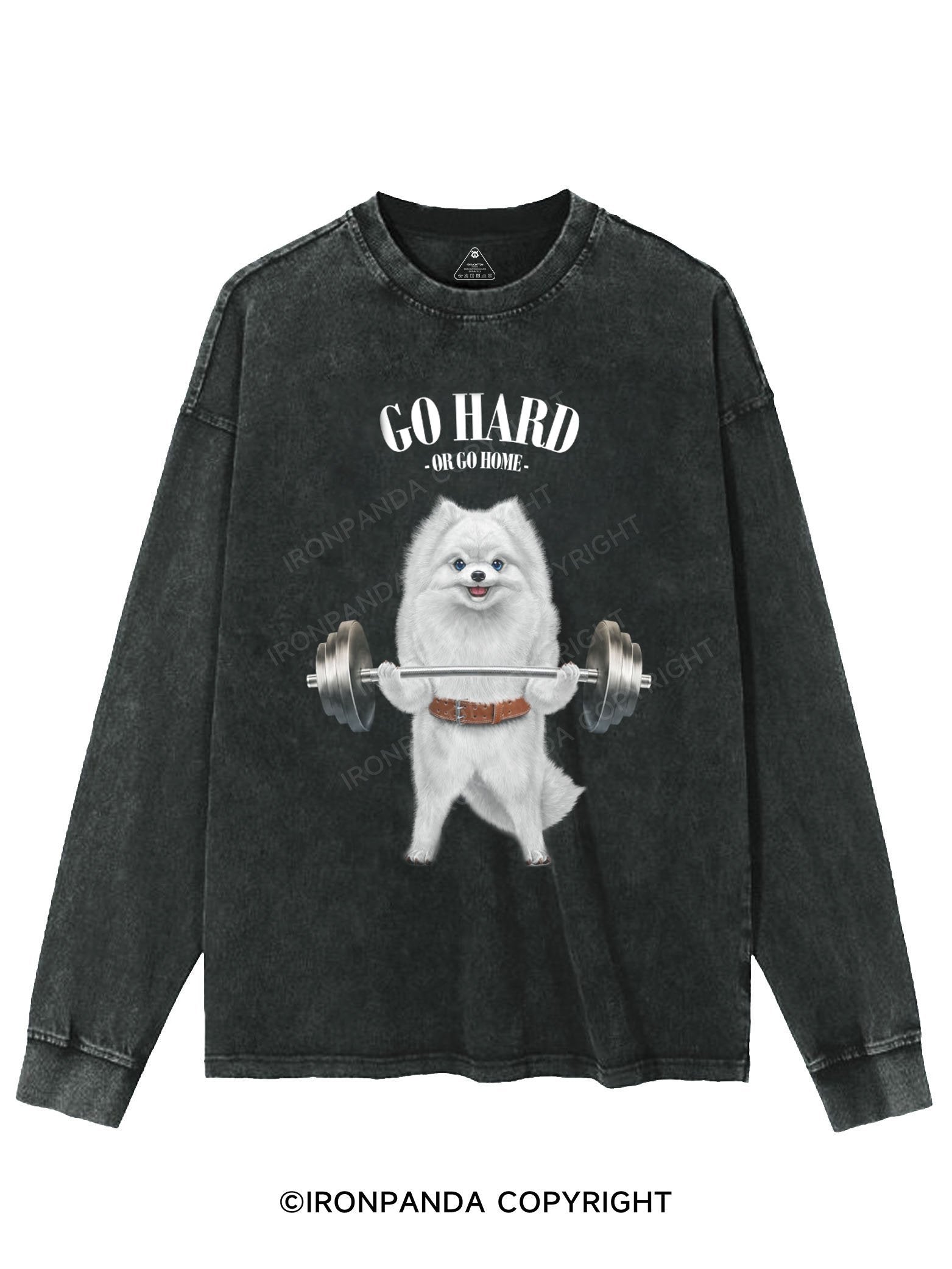 Pomeranian Weightlifting WASHED LONG SLEEVE SHIRT