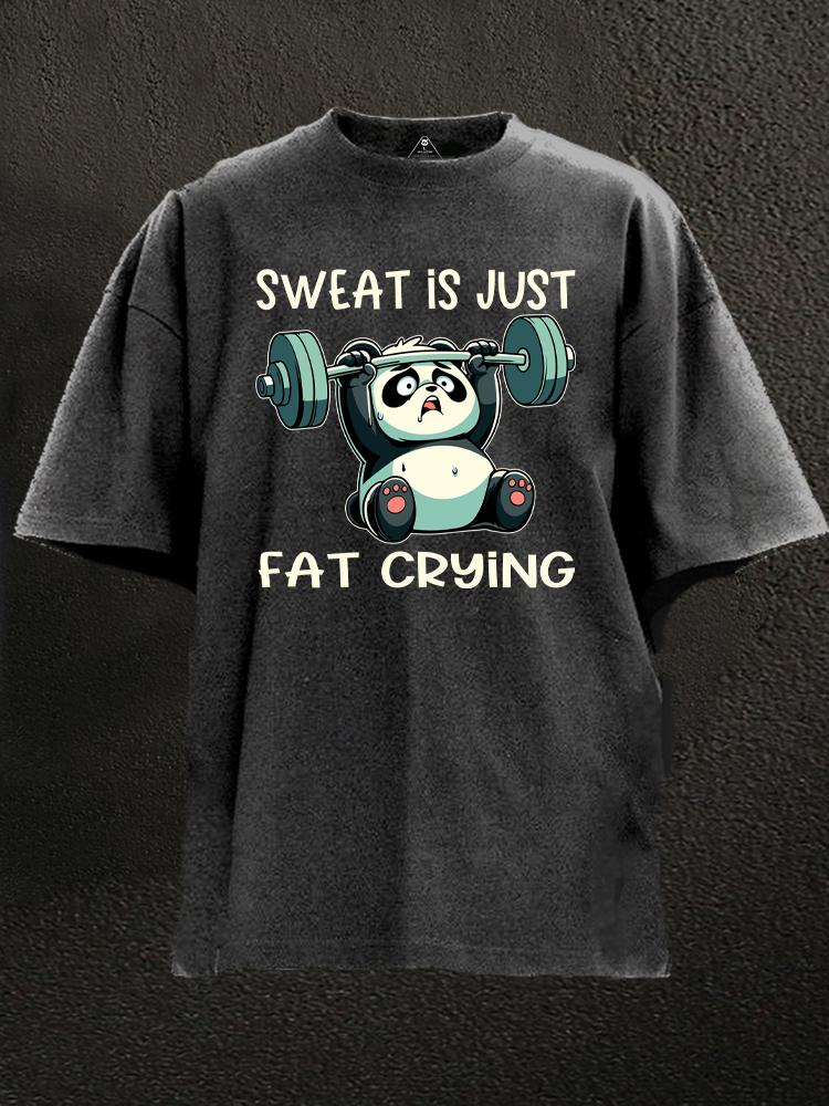 sweat is just fat Weightlifting Panda  Washed Gym Shirt