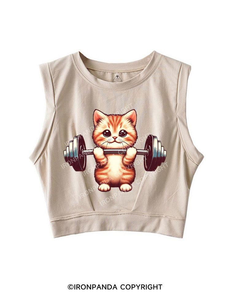 Weightlifting Cat SLEEVELESS CROP TOPS