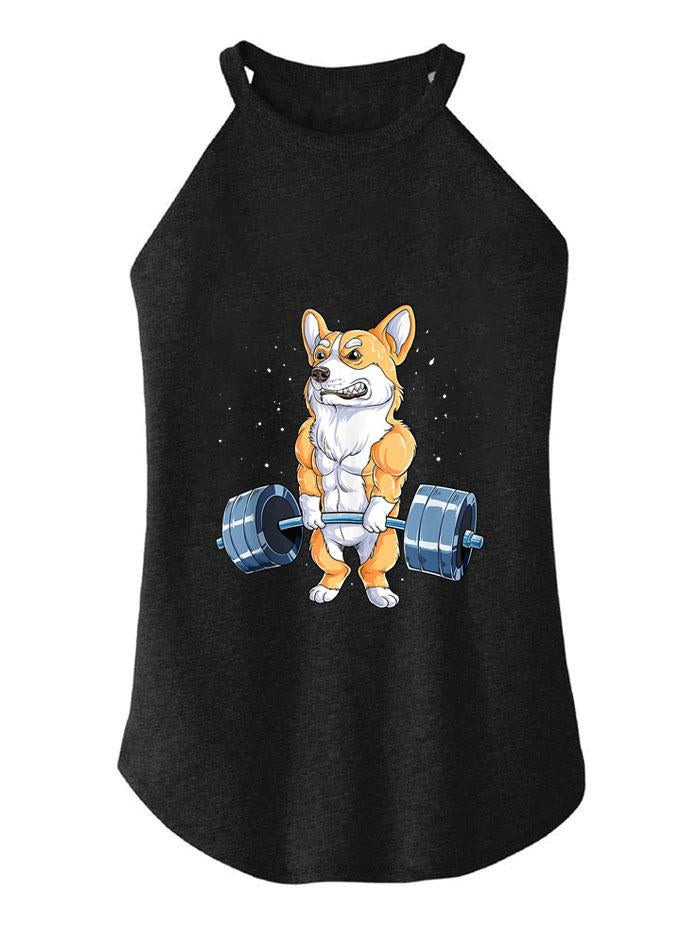 Corgi Weightlifting TRI ROCKER COTTON TANK