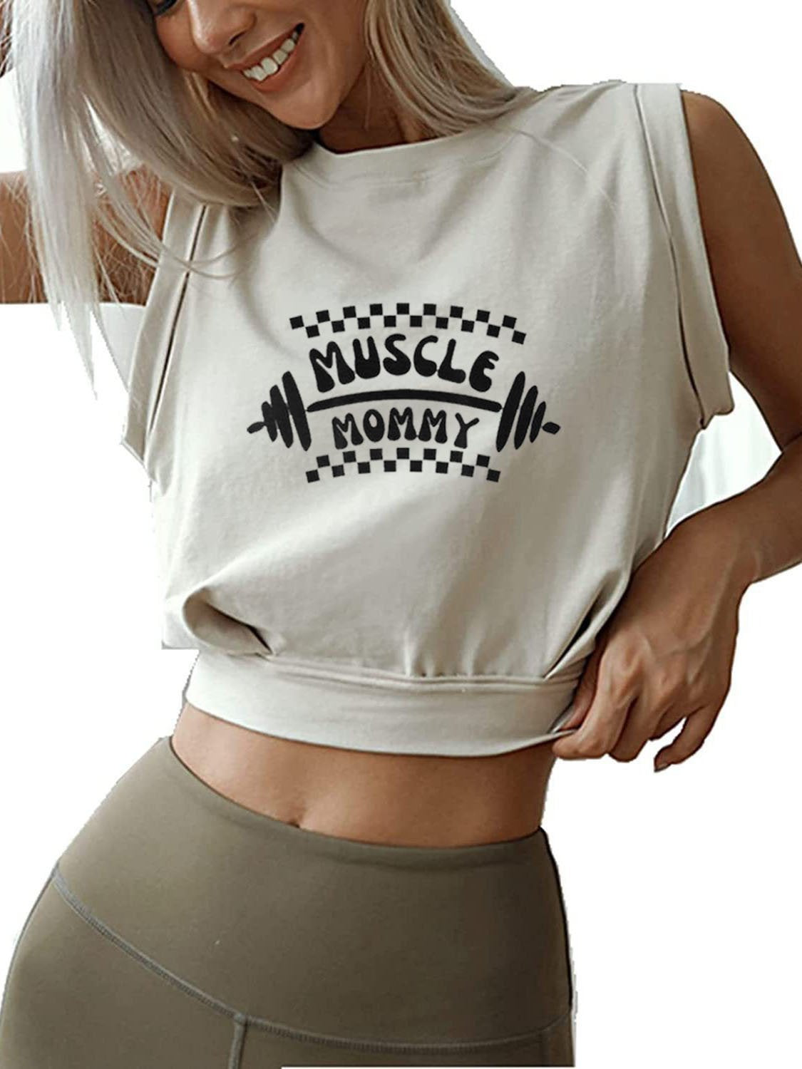 MUSCLE MOMMY SLEEVELESS CROP TOPS