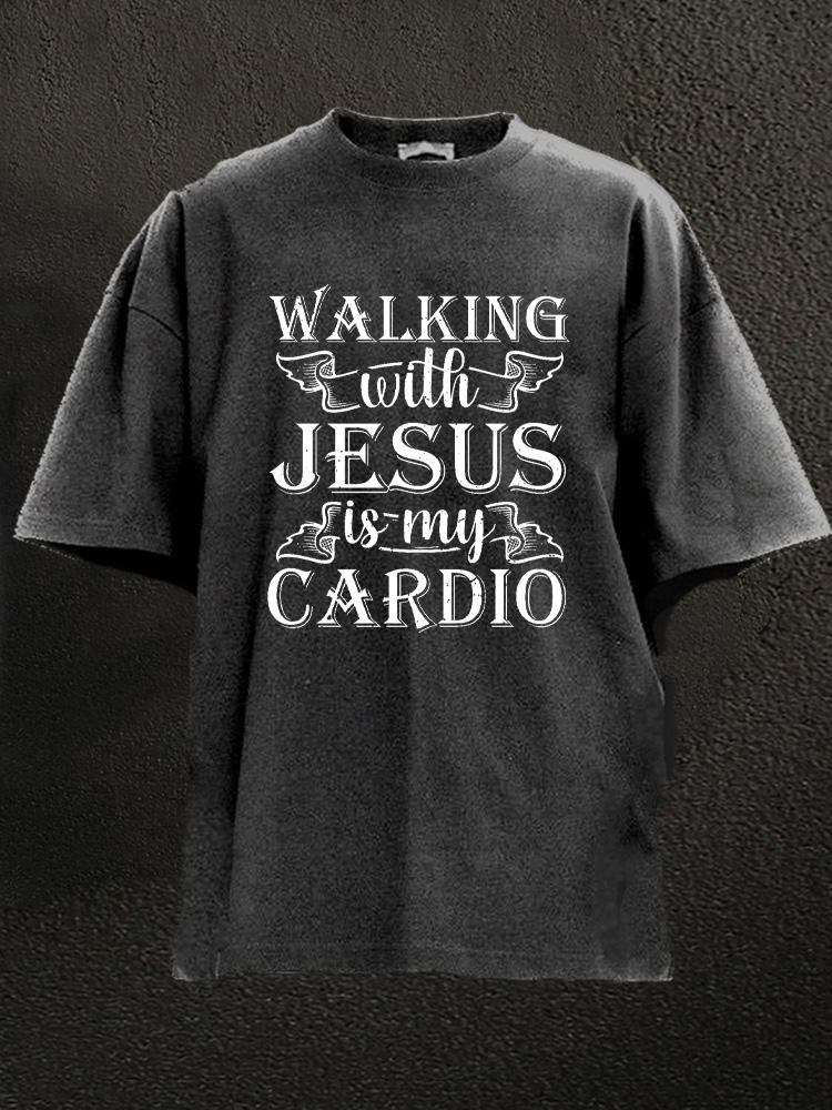 walking with jesus is my cardio Washed Gym Shirt