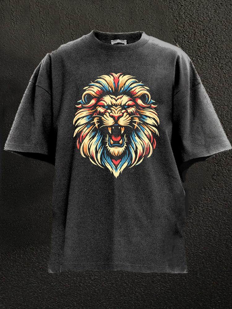 Lion Head Washed Gym Shirt