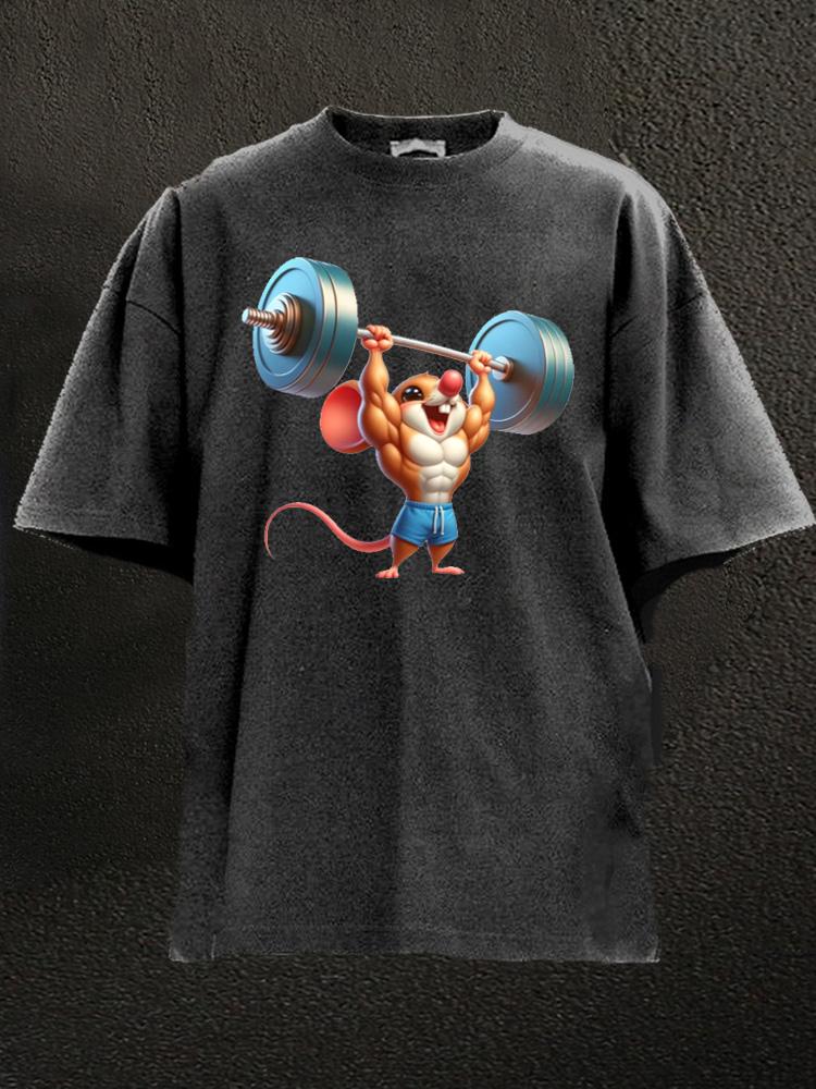 Muscular Mouse Lifting Washed Gym Shirt