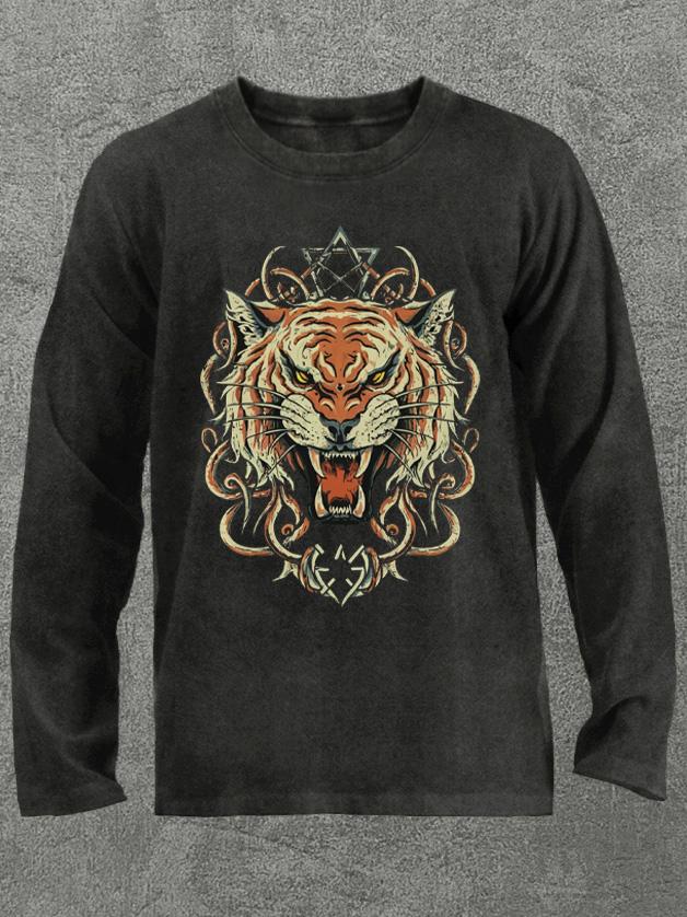 Fierce tiger head Washed Gym Long Sleeve Shirt