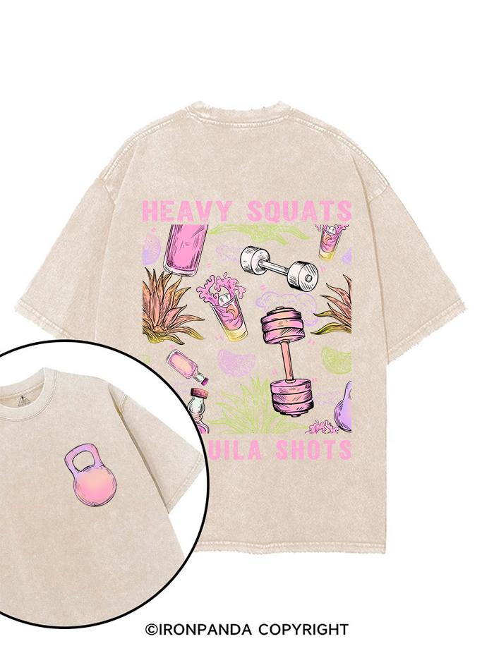 heavy squats & tequila shots printed Gym Shirt