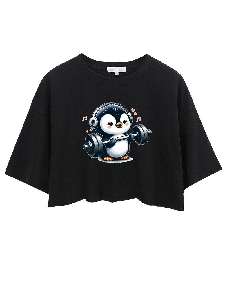 PENGUIN WEIGHTLIFTING CROP TOPS