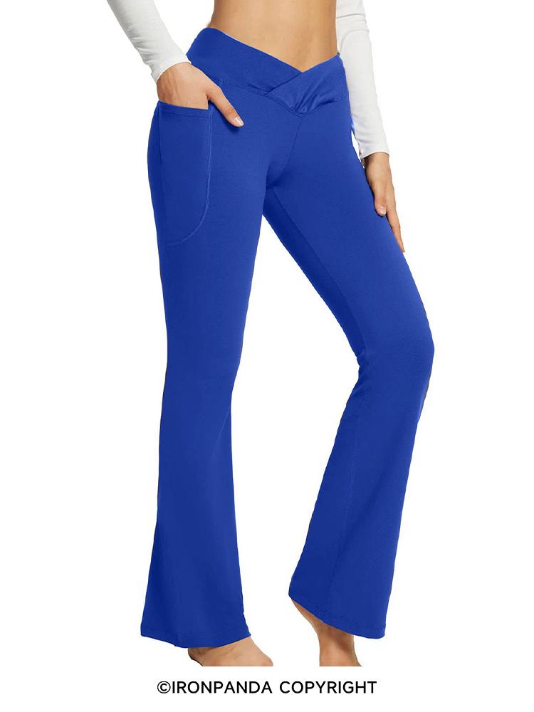 High Waist Cross Wide Leg Dark Blue Yoga Pants