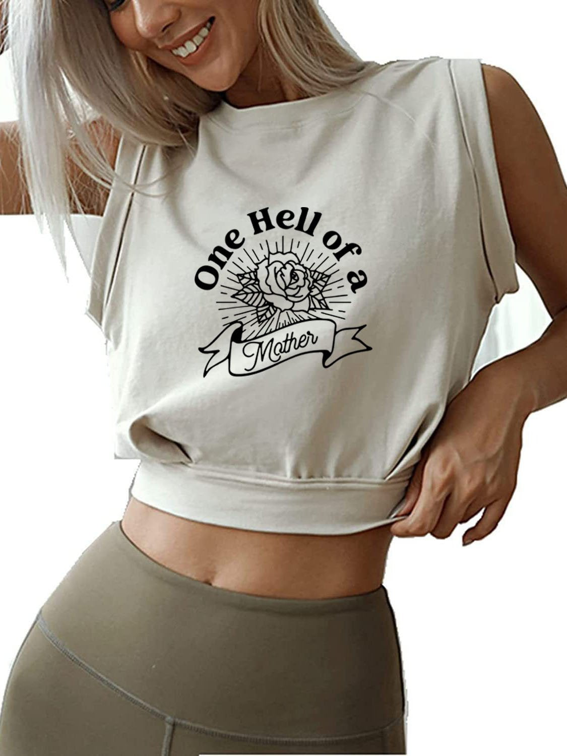 ONE HELL OF A MOTHER SLEEVELESS CROP TOPS