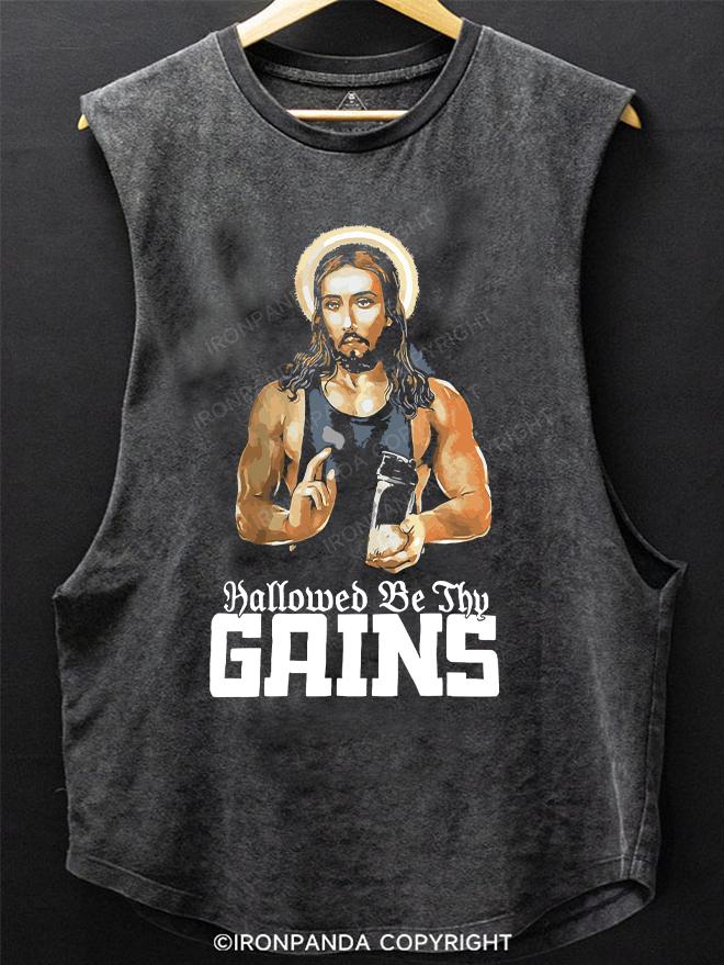 Hallowed Be Thy Gains Muscle Jesus SCOOP BOTTOM COTTON TANK