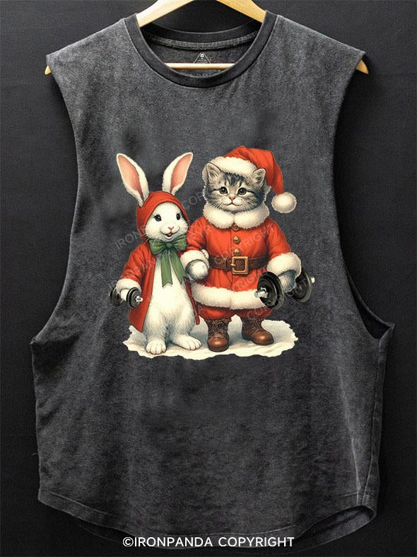 SANTA CAT, XMAS BUNNY, GYM BEASTS SCOOP BOTTOM COTTON TANK