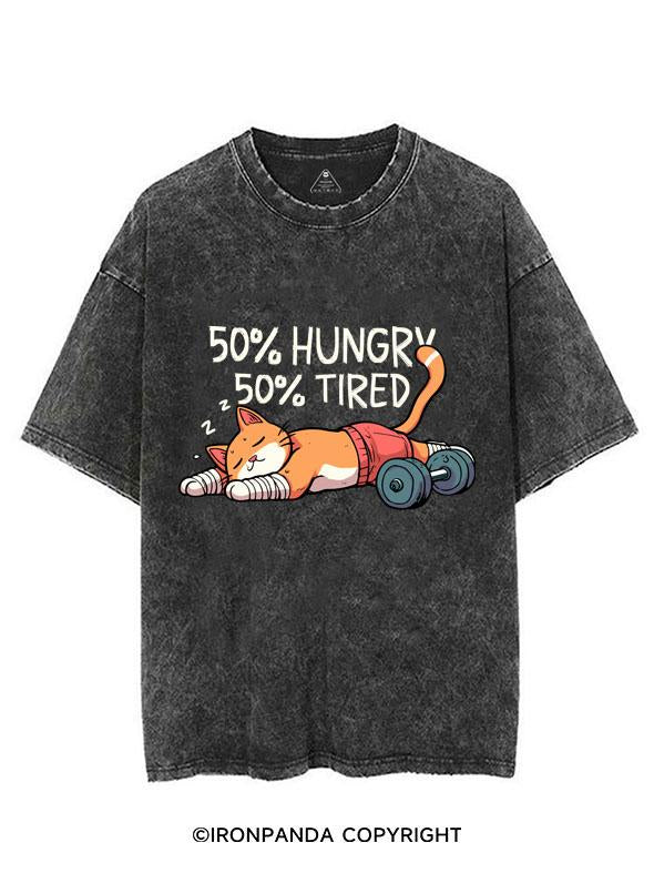 50% HUNGRY 50% TIRED CAT VINTAGE GYM SHIRT