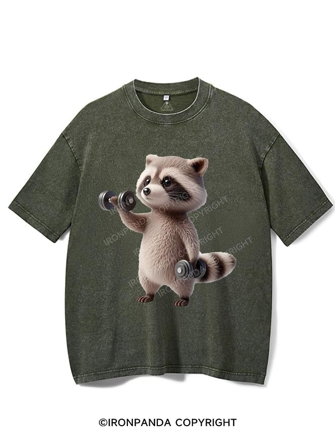 PUMPED-UP RACCOON ON THE GRIND VINTAGE GYM SHIRT