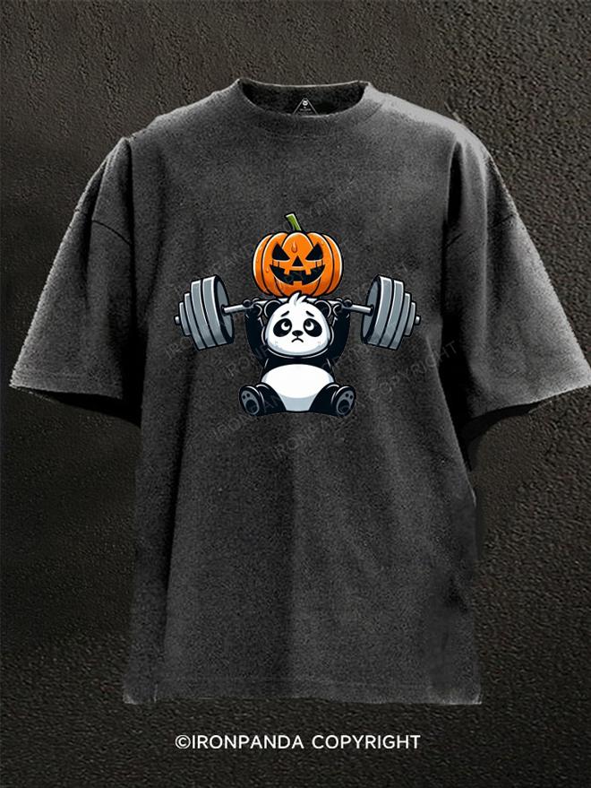 Halloween Panda Weightlifter Washed Gym Shirt