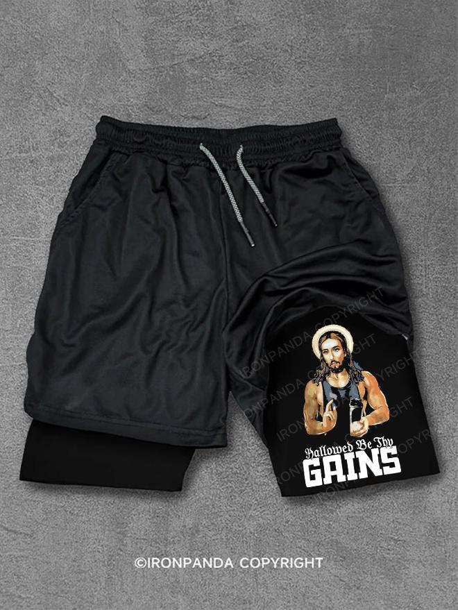 Hallowed Be Thy Gains Muscle Jesus Performance Training Shorts