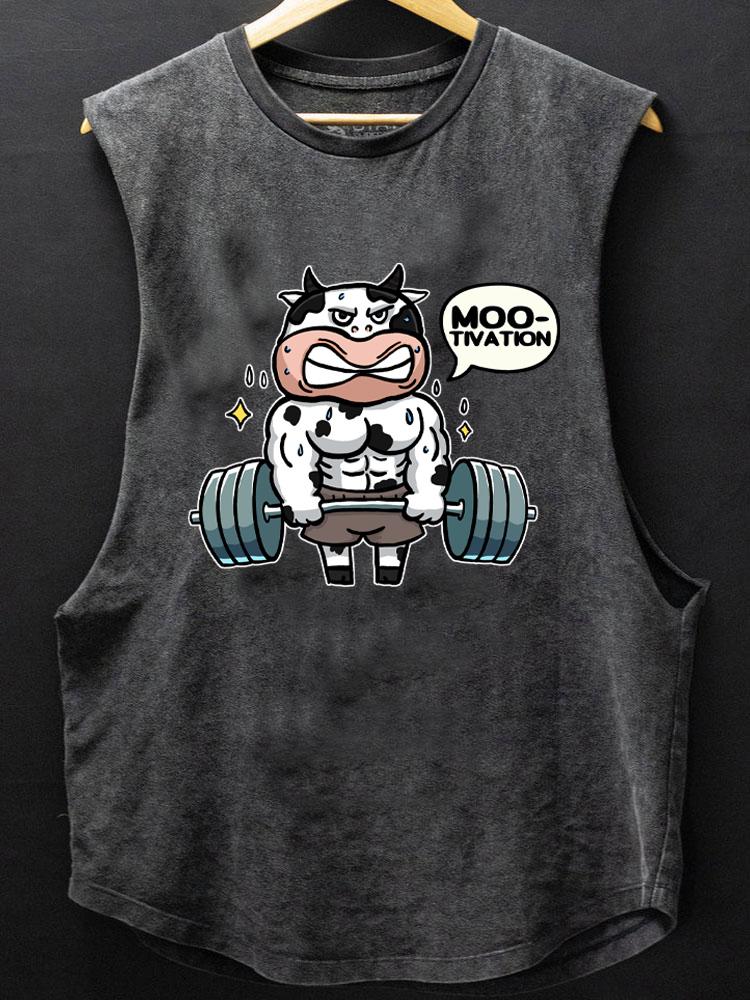 moo-tivation weightlifting cow SCOOP BOTTOM COTTON TANK