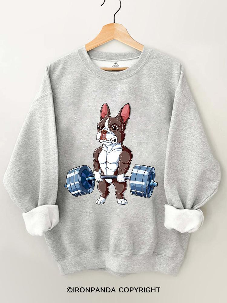 Weightlifting Brown Boston Terrier Gym Sweatshirt