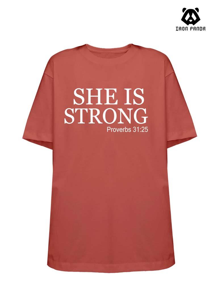 SHE IS STRONG Loose fit cotton  Gym T-shirt