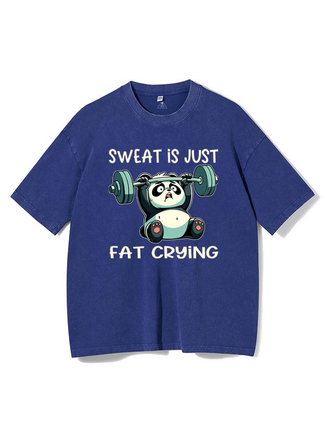 sweat is just fat Weightlifting Panda  Washed Gym Shirt