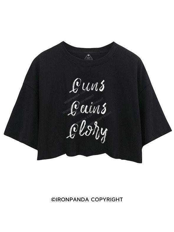 GUNS GAINS GLORY CROP TOPS