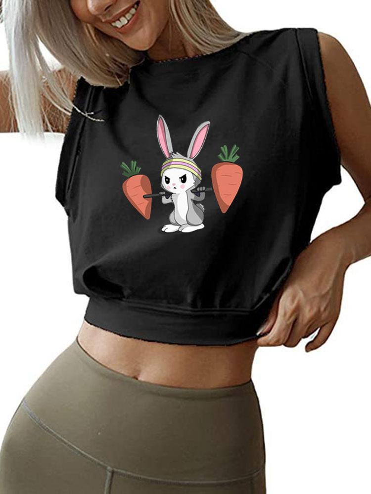 SQUAT RABBIT SLEEVELESS CROP TOPS