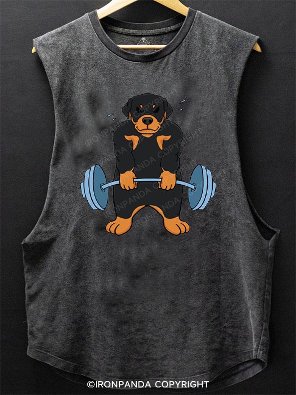 Rottweiler Dog Deadlifting SCOOP BOTTOM COTTON TANK