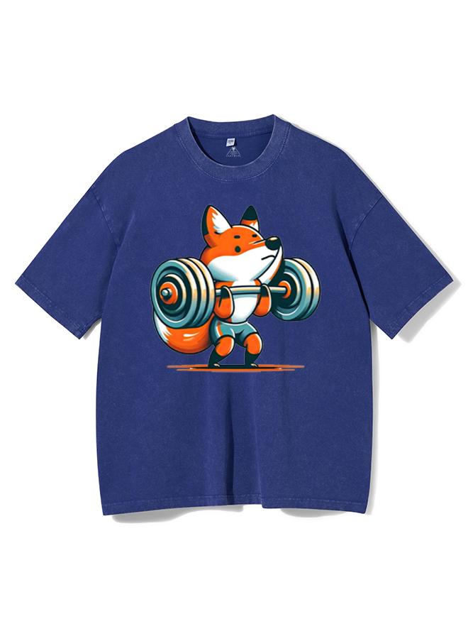 Fox Lifting Weights Washed Gym Shirt