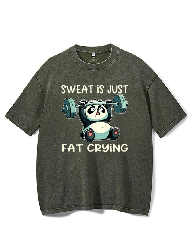 sweat is just fat Weightlifting Panda  Washed Gym Shirt